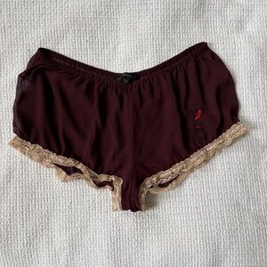Kiki De Montparnasse Wine Red Embroidered Lace Trim Bloomer Shorts Medium